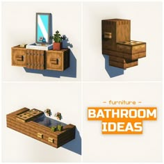 four different images of bathroom furniture made out of wood and cardboard boxes, with text overlaying the image