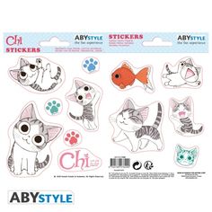 an assortment of stickers with cats and fish