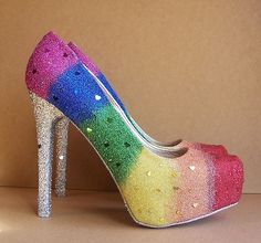 Pride Wedding, Rainbow Heels, Wedding High Heels, Wedding Wonderland, Rainbow Shoes, Barbie Wedding, Rainbow Wedding, Pride Outfit, Pumps Heels Stilettos