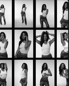 many different pictures of a woman in various poses