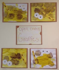 four pieces of paper that have been made to look like animals and the words open ended giraffes written on them