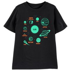 Carter’s Boys Solar System Space Sun Planets Tee Shirt Black Short Sleeve Space Themed Tee Shirt Featuring An Orange And Green Screen Print Of Our Solar System With The Sun And All The Planets (Including Pluto!) Glows In The Dark! New With Tags Carter’s Sizes Available: 8, 10/12, 14 Colors: Black, Orange, Green 100% Cotton New To Poshmark? Use Code Rvalm When You Sign Up And Get $10 Off Your First Order! Cousins Shirts, Space Tee, Baseball Tee Shirts, Carter Kids, Kid Boy, Boys Stripes, Urban Gardening, The Planets, Our Solar System