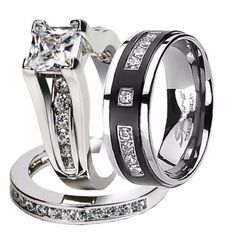 Women's Ring: 2.10 Ct Princess Cut Cubic Zirconia Stainless Steel Wedding Ring Set Men's Ring: Solid Titanium Wedding Band (6mm Width For Sizes 6 - 8, And 8mm Width For Sizes 9 - 13) Please Read Comments For Additional Ring Details. St0w383-Arti4317 Princess Wedding Ring, Couples Wedding Rings Set, Princess Wedding Rings, Steel Princess, Camo Wedding Rings, Stainless Steel Wedding Ring, Michael Johnson, Matching Wedding Rings, Couple Wedding Rings