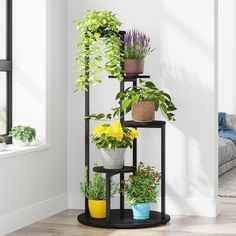 Tribesigns 4-Tier Wood Metal Corner Plant Stand Indoor Space Saver for Potted Plants Image 1 Tall Indoor Plants, Corner Plant, Tall Plant Stands, Support Plante, Shelf Holders, Plant Shelf, Metal Plant Stand