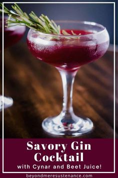 the savory gin cocktail is served in a coupe glass with rosemary garnish