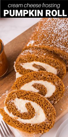 an image of pumpkin roll with cream cheese frosting