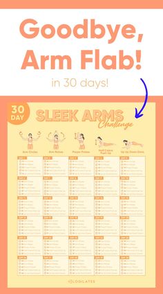 a poster with the words goodbye, arm flab in 30 days and an arrow pointing to