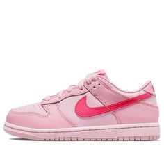 Introducing Nike Dunk Low PS 'Triple Pink': merging effortless fashion with comfort and sustainability. This shoe offers unparalleled style that'll suit any occasion. Its iconic pull tab, embroidered with the famed NIKE symbol adds extra flair to an already stunning design. Revamping classic aesthetics while ensuring functional line, the upper is constructed of white-based leather complemented by pink overlays made with recycled polyester material. The toe box is crafted out of white perforated leather. The midsole and outsole are made of pink and white rubber to truly accentuate its classic silhouette. Nike Dunk Low PS 'Triple Pink' stands as an ode to the beloved classic: comfortable, stylish, and built for all day wearability. Invest in style perfection with Nike Dunk Low PS 'Triple Pin Pink Sneakers With Embroidered Logo For Streetwear, Pink Sneakers With Embroidered Logo For Spring, Nike Symbol, Preppy Shoes, Effortless Fashion, Cute Nike Shoes, Pink Suit, Cute Nikes, Swag Shoes