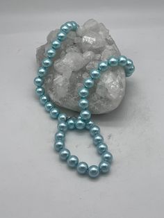 Chunky Baby Blue Pearl Necklace and Bracelet Set-18" Bracelet - 7" 12MM Pearls WWW.KARINSFORGOTTENTREASURES.COM Blue Necklaces With 8mm Beads As A Gift, Blue Necklaces With 8mm Beads For Jewelry Making, Light Blue Single Strand Jewelry For Jewelry Making, Blue Necklaces With 8mm Beads For Gift, Blue Single Strand Pearl Necklace As Gift, Blue Pearl Necklace, Blue Single Strand Bracelet With Round Beads, Blue Pearl Beaded Necklace For Party, Affordable Blue Pearl Bracelets