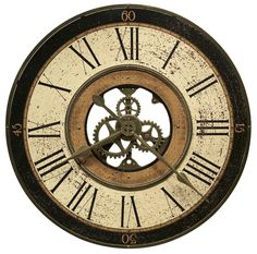 an old clock with roman numerals and gears