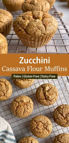 zucchini cassavaa flour muffins on a cooling rack