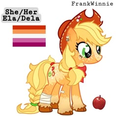 an apple is next to a pony that has been drawn in the style of her