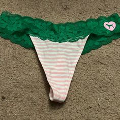 Nwt Pink / Green Victoria’s Secret Pink Panty Size Medium Cute White Brief Bottoms, Cute Green Stretch Bottoms, Pink Cotton Brief Sleepwear, Pink Boyshorts, Pink Bralette, Pink Halloween, Pink Logo, Soul Food, Vs Pink