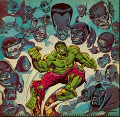 an image of a comic book cover with the hulk and other superheros surrounding it