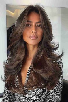 25 Stunning Long Layered Hairstyles with Curtain Bangs to Try Now Long Layer Volume Haircut, 90 Blowout Hair Long, Brown Hair Blowout Layers, Long Layer Haircut For Long Hair Bangs, Haircuts Curtain Bangs Layers, Long Layers Haircut Blowout, Women’s Layered Long Haircuts, 90s Big Blowout Hair, Voluminous Hair Blowout