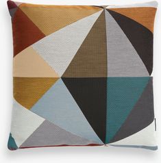 a multicolored pillow with an abstract design on the front and back, in various colors