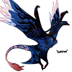 a drawing of a blue bird with wings and claws on it's back legs