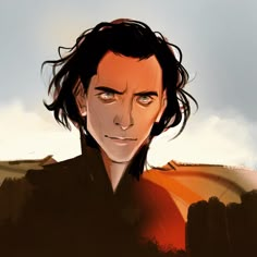 a digital painting of a man with long hair