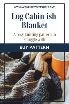 This is a knitting pattern for a log cabin-style aran weight blanket with a little bit of a difference. Log Cabin Style, Weight Blanket, Mitered Square, Travel Knitting, Hand Knit Socks, Fingerless Mitts, Cabin Style, A Log, Sock Patterns