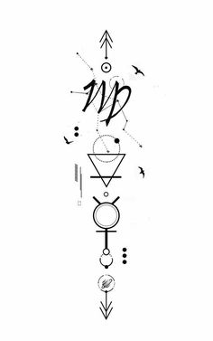 an abstract drawing with arrows and other symbols