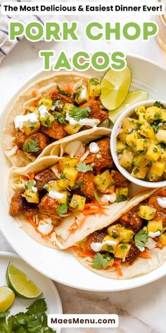 Easy Pork Chop Tacos With Pineapple Salsa Pork Chop Tacos, Spring Food Recipes, Spring Food Ideas, Diced Pork Recipes, Mexican Pork Chops, Tacos With Pineapple Salsa, Pork Cooking Temperature, Leftover Pork Chops, Tacos With Pineapple