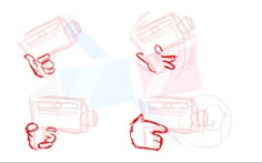 a drawing of some hands holding something in one hand and pointing at it with the other