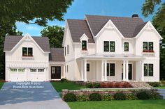 this is an artist's rendering of a two - story house with white trim