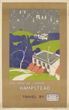 the roof of london hampstead travel by train poster, c 1950's