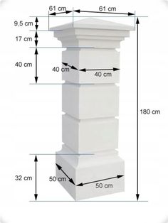 the height of a white pedestal is shown with measurements for each column and base, along with