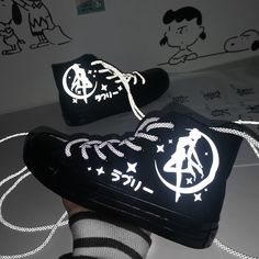 Reflective Shoes, Moon Canvas, Goth Shoes, Kawaii Shoes, Black High Tops, Kawaii Clothes, Canvas Sneakers, Converse High Top Sneaker, Converse Chuck Taylor High Top Sneaker