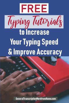 a person typing on a red laptop with the text free typing instructions to increase your typing speed and improve acuracy