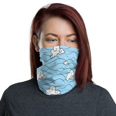 This neck gaiter is a versatile accessory that can be used as a face covering, headband, bandana, wristband, and neck warmer. Upgrade your accessory game and find a matching face shield for each of your outfits.  * 95% polyester, 5% elastane (fabric composition may vary by 1%) * Fabric weight: 6.19 oz/yd² (210 g/m weight may vary by 5% * Breathable fabric * Four-way stretch fabric that stretches and recovers on the cross and lengthwise grains * Washable and reusable * One size * Printed on one side, reverse side is left blank * Blank product components in the US and Mexico sourced from the US or China * Blank product components in the EU sourced from Lithuania Cloud Mask, Bandana Face Mask, Mask White, Headband Bandana, White Cloud, Anime Gifts, Elastane Fabric, Face Covering, Face Shield