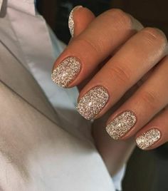 New Years Gel Manicure, Pedicure Ideas New Years Toenails, Silver And Gold Gel Nails, New Year Holiday Nails, Ney Year Nails, After New Years Nails, Silver Glitter Nails Acrylic Sparkle, Taupe Glitter Nails, New Year’s Eve Dip Nails