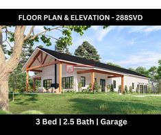 288SVD ~2176 SF Barndominium 92x32| 3 Bedroom | 2.5 Bathroom | 2 Car Garage  It is a digital download of the complete drawing set of this house. Once you place your order, you will be provided with an instant download link to a PDF scaled for 24"x36" Arch D paper. Drawings included in the pdf: - DETAILED WORKING FIIRST FLOOR PLAN - DETAILED WORKING SECOND FLOOR PLAN - DOOR & WINDOW SCHEDULE - ROOF PLAN - FRONT AND REAR ELEVATION - RIGHT AND LEFT ELEVATION AREA DETAIL- FIRST FLOOR- LIVING AREA: 2176 Sq. Ft. 2-CAR GARAGE: 766 Sq. Ft. FRONT PORCH: 270 Sq. Ft. REAR PORCH: 270 Sq. Ft. SIDE PORCH: 320 Sq. Ft. SECOND FLOOR UNFINSIHED AREA: 1325 Sq. Ft. * Material list not provided* * CAD file additional charges* * Customization available at additional charges* Disclaimer:  1.   It is the owner's 3 Bedroom Barndominium, Plan And Elevation, Plumbing Plan, Rear Elevation, Floor Living, Barndominium Plans, Elevation Drawing, Barn Style House Plans, Garage Floor Plans