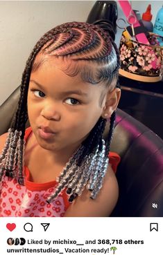 Kids Braiding Hairstyles Black, Cute Hairstyles For Year 7 Old Braids, Cornrolls Hairstyles Braids For Kids, Braids Toddler Girl, Kid Feed In Braid Styles, Easy Braided Hairstyles For Kids Black, Braided Ponytails For Kids, Scalp Braids For Kids, Braided Hairstyles For Toddlers