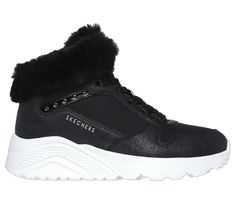 Sporty 'diva' style meets cozy comfort in Skechers Street Uno Lite - Comfurt Collar. This mid-top fashion sneaker features a durabuck upper with distressed metallic overylays, faux-fur collar trim, side-zipper with Adaptive Closure, and a Skechers Air-Cooled Memory Foam insole - all on a platform wedge midsole. | Skechers Girl's Uno Lite - Comfurt Collar Boots | Medium Width | Skechers easy on, easy off Adaptive Closure for a customized fit | Skechers Air-Cooled Memory Foam cushioned comfort ins Summer Clearance Sale, Diva Style, Summer Clearance, Girls Shoes Kids, Wide Shoes, Mid Top, 2 Inch Heels, Platform Wedge, Faux Fur Collar