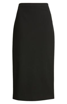 The smooth, stretchy fabric of this streamlined pencil skirt lets you effortlessly transition from desk to dinner. Lined 68% polyester, 28% viscose, 4% spandex Dry clean Imported Sleek Office Skirt With Lining, Sleek Lined Office Skirt, Sleek Midi Pencil Skirt With Lining, Sleek Office Pencil Skirt, Sleek Lined Midi Pencil Skirt, Sleek Midi Lined Pencil Skirt, Sleek Fitted Midi Pencil Skirt, Sleek Midi Skirt For Office, Sleek Midi Length Skirt For Office