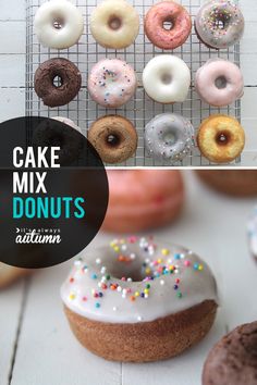 there are many different types of donuts on the table and in front of them