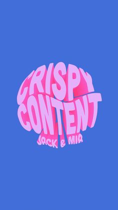 the logo for crispy content jack and mia, which features pink letters on a blue background