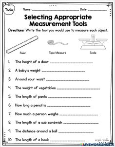 a worksheet for selecting appropriate measurement tools