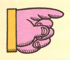 a drawing of a pink hand holding a yellow object