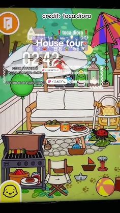 an animated image of a house tour with lots of items on the floor and furniture