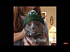 a cat wearing a green knitted hat with the caption cry - o - day crochet