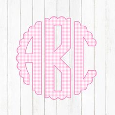 pink gingham checkered monogrammed with the letter k in it's center