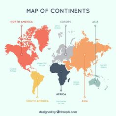 the world map with countries labeled in different colors