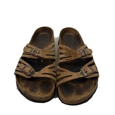 Birkenstock Sandals Comes from a smoke free, pet friendly home Tagged size 37 Preowned, vintage condition Footbeds show heavy wear Photos are part of the items description Will ship via USPS Priority Mail Flat Rate Envelope Sandals Brown, Birkenstock Sandals, Brown Vintage, Brown Sandals, Distressed Leather, Vintage Jacket, Granada, Priority Mail, Women's Shoes Sandals