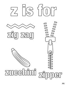 the letter z is for zucchini zipper coloring page with an image of a banana