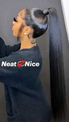 Slick Back Clip In Ponytail, Ponytail Hairstyles High, Hairstyles High Ponytail, Hairstyles High, Quick Styles, Long Ponytail Hairstyles, Sleek Braided Ponytail, Long Ponytail, High Ponytail Hairstyles