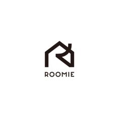 the logo for roomie is shown in black and white, with an arrow pointing up to