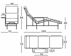 a drawing of a reclining chair with the seat facing forward and the back facing right